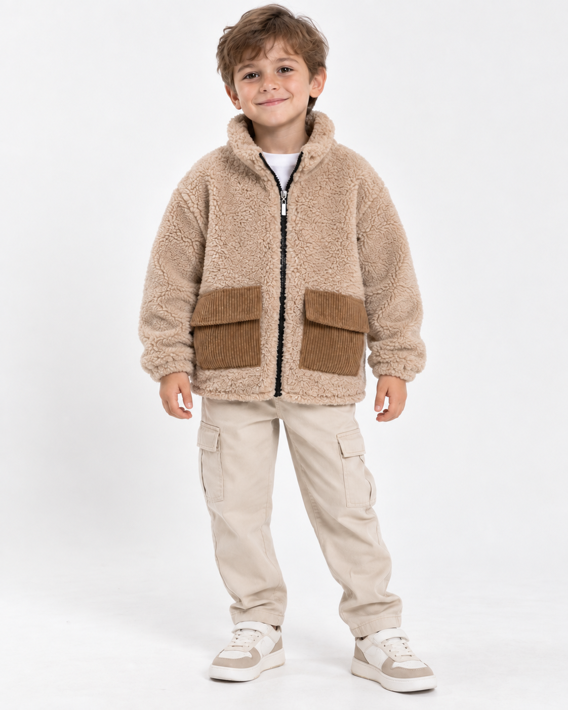 ÖNDEN FERMUARLI KADİFE CEPLİ ÇOCUK PELUŞ MONT