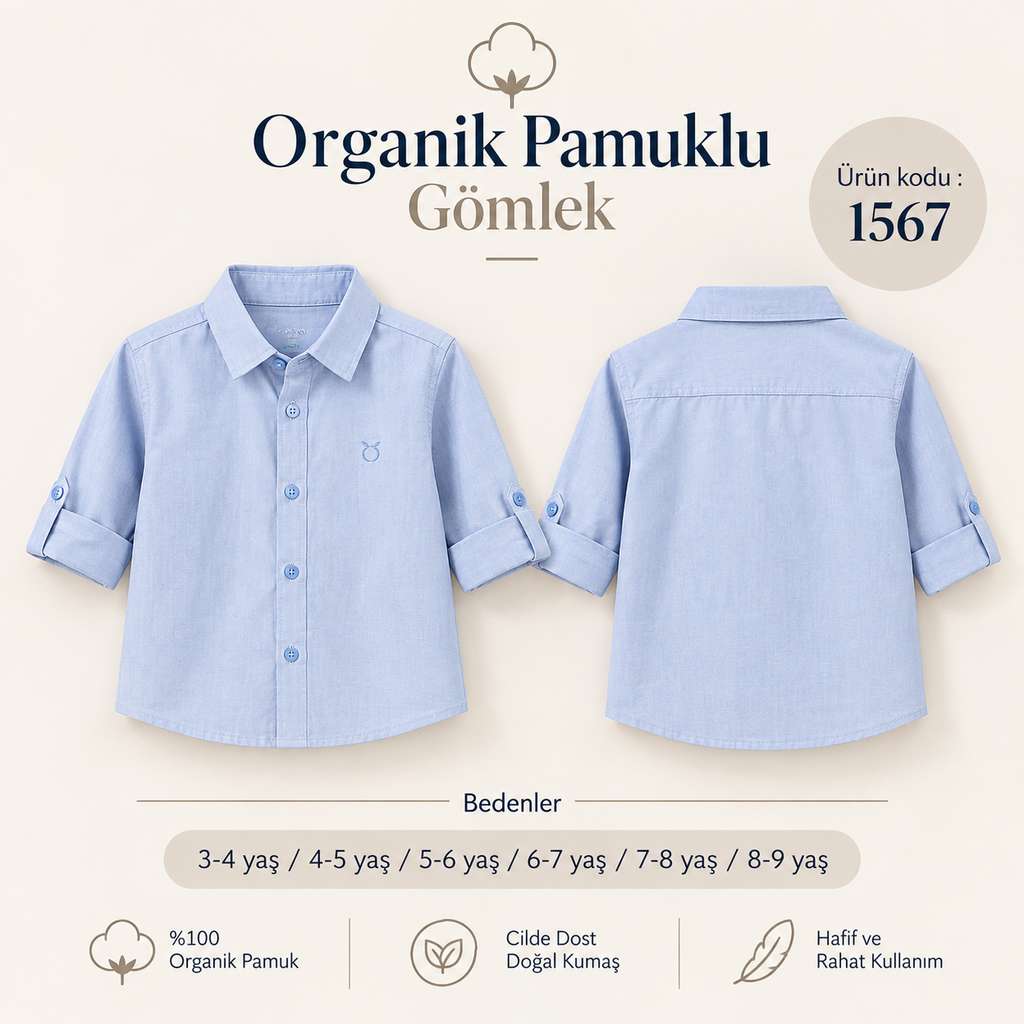 ÇOCUK UZUN KOLLU GÖMLEK | %100 DOĞAL PAMUK KETEN