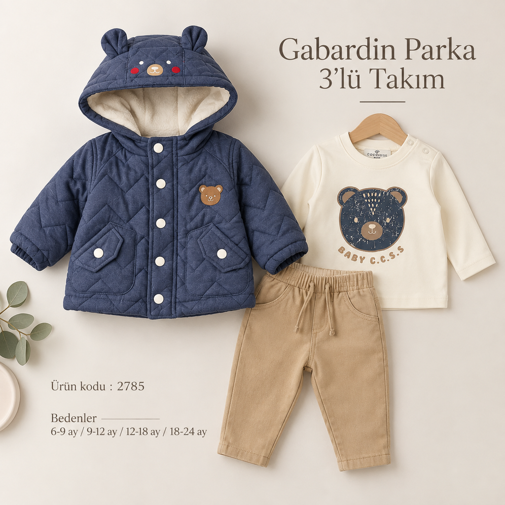 GABARDİN PARKA 3 LÜ TAKIM